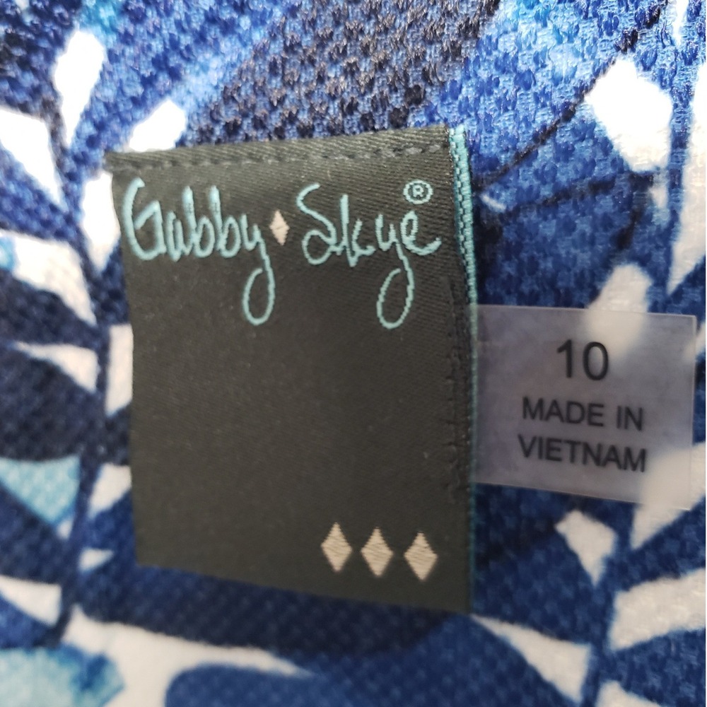 Gabby Skye Tropical Leaf Shift Dress Womens 10 Blue Sleeveless Cutout Sundress - Picture 4 of 10